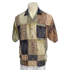 Vtg Tommy Bahama Hawaiian Camp Shirt Mens Large Silk Earth Tone Tiki Floral Surf